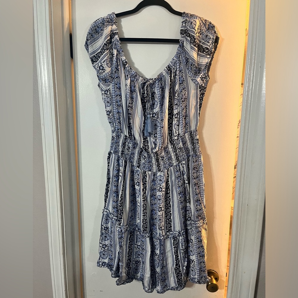 J for Justify Blue and White Ruffle Dress